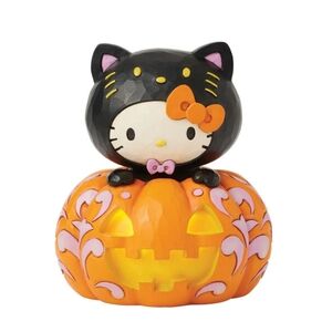 Jim Shore Hello Kitty Black Cat LED Pumpkin Figurine. Lights Up. NEW